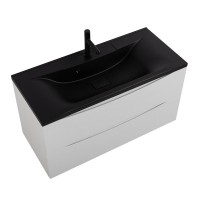 Мебель для ванной комнаты BelBagno Marino 100 подвесная, bianco lucido, черная раовина