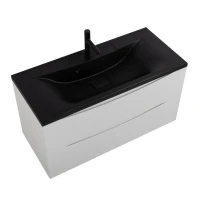 Мебель для ванной комнаты BelBagno Marino 100 подвесная, bianco lucido, черная раовина