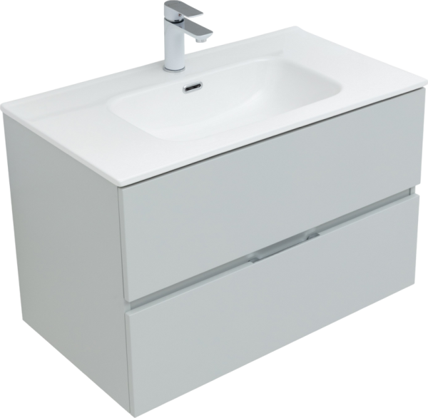 Тумба с раковиной Aquanet Алвита 80 подвесная, серая, 2 ящика