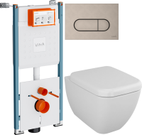 Комплект Унитаз подвесной VitrA Shift 7742B003-0075 белый глянцевый + Крышка 91-003-009 с микролифтом, петли хром + Инсталляция V-Fix Core 732-5800-01PV + Кнопка Root Round 740-2295 никель