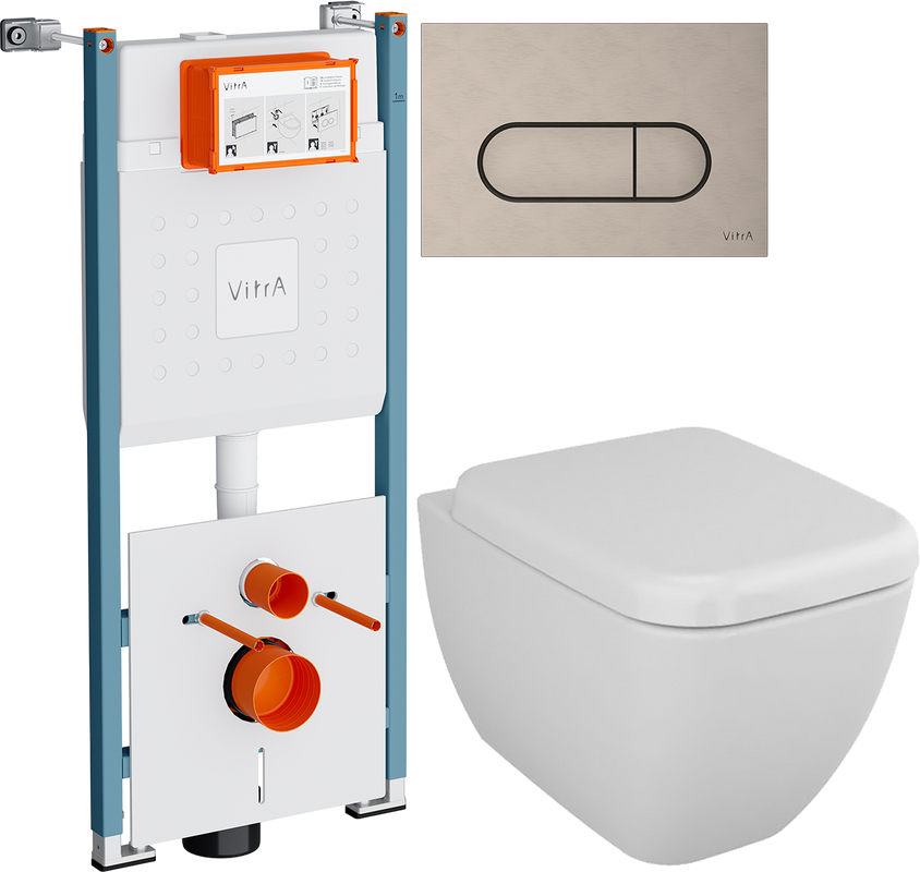 Комплект Унитаз подвесной VitrA Shift 7742B003-0075 белый глянцевый + Крышка 91-003-009 с микролифтом, петли хром + Инсталляция V-Fix Core 732-5800-01PV + Кнопка Root Round 740-2295 никель