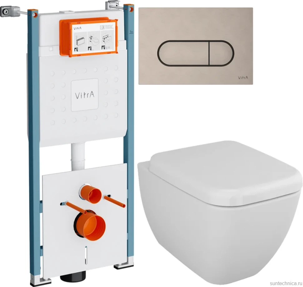 Комплект Унитаз подвесной VitrA Shift 7742B003-0075 белый глянцевый + Крышка 91-003-009 с микролифтом, петли хром + Инсталляция V-Fix Core 732-5800-01PV + Кнопка Root Round 740-2295 никель