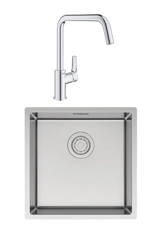 Комплект Мойка Paulmark Lassan LA44-BS сталь + Смеситель Grohe Eurosmart
