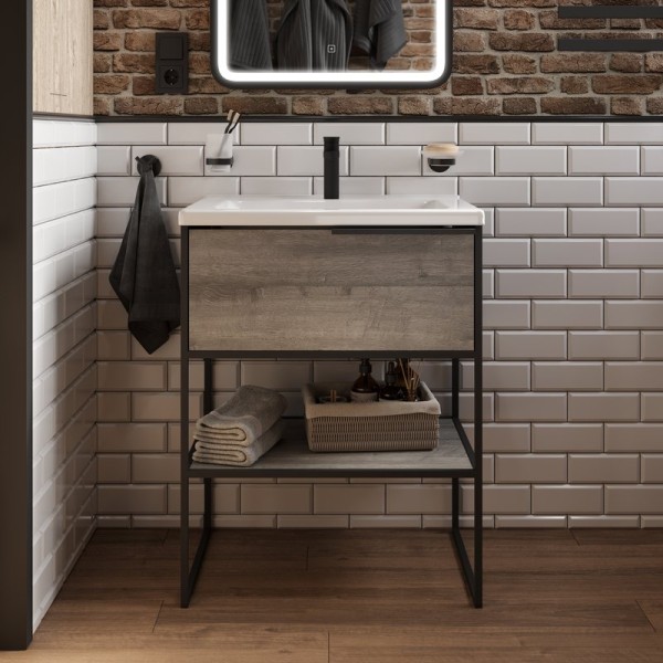 Тумба с раковиной STWORKI Брамминг 65 напольная, дуб шерман серый