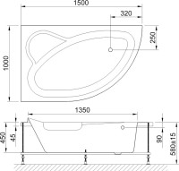 Акриловая ванна Royal Bath Alpine RB 819100 L 150x100 см, угловая, левая, пристенная, белая, асимметричная, с каркасом, с сиденьем