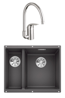 Комплект Мойка Blanco Subline 340/160-U темная скала, правая + Смеситель Grohe Euroeco