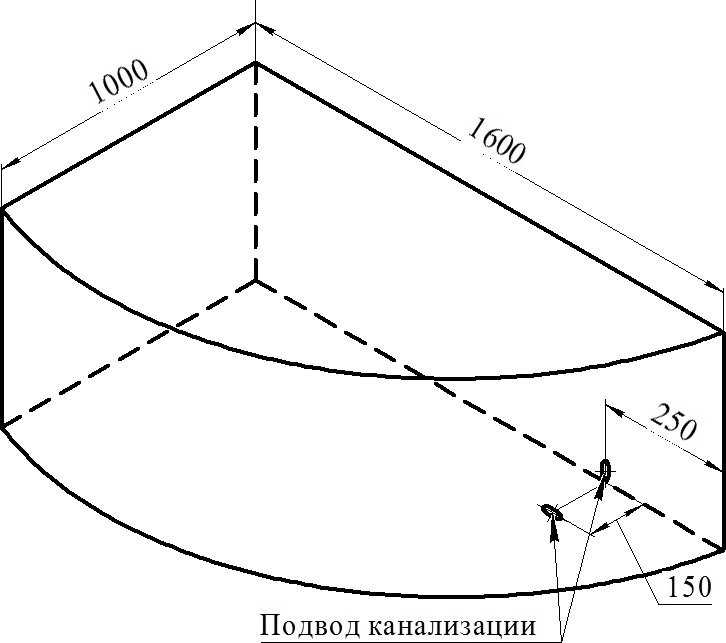 Акриловая ванна Radomir Vannesa Модерна 2-01-0-1-1-214 L 160x100 см, угловая, левая, пристенная, белая, асимметричная, с каркасом, с сиденьем