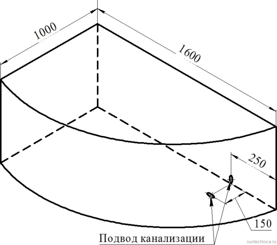 Акриловая ванна Radomir Vannesa Модерна 2-01-0-1-1-214 L 160x100 см, угловая, левая, пристенная, белая, асимметричная, с каркасом, с сиденьем