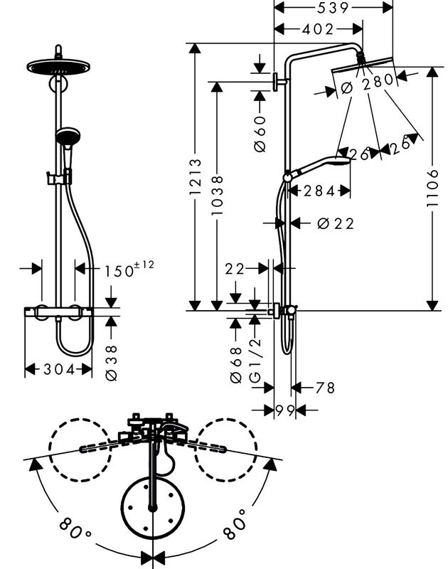 Душевая стойка Hansgrohe Croma Select S 26890990 полированное золото