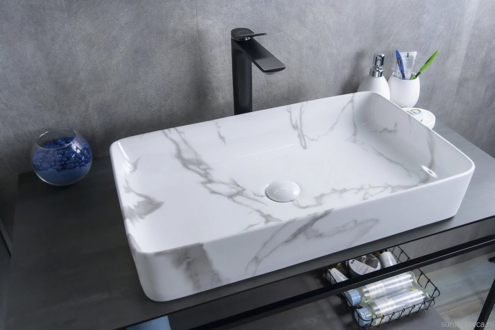 Накладная раковина GID Geometrico Mnc396C 60 под глянцевый камень, прямоугольная, фаянс