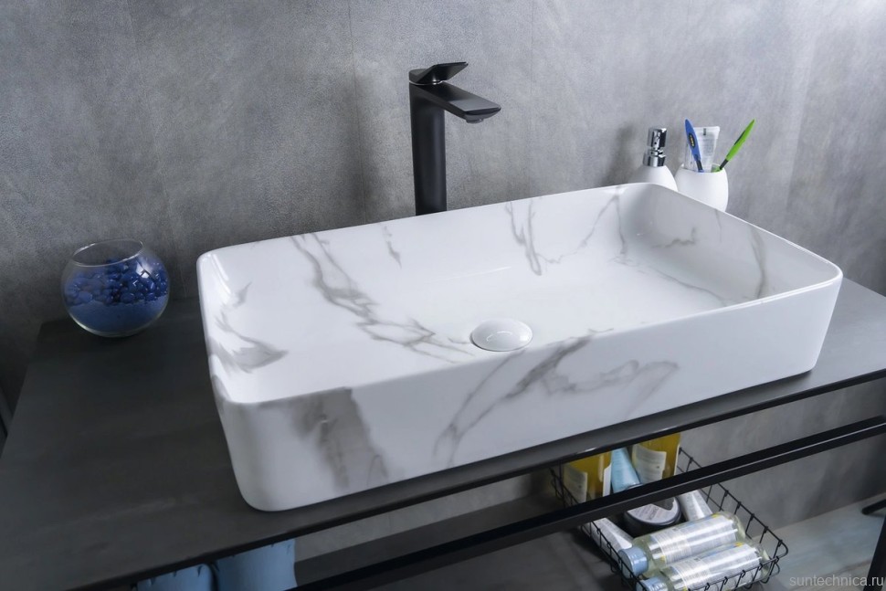 Накладная раковина GID Geometrico Mnc396C 60 под глянцевый камень, прямоугольная, фаянс