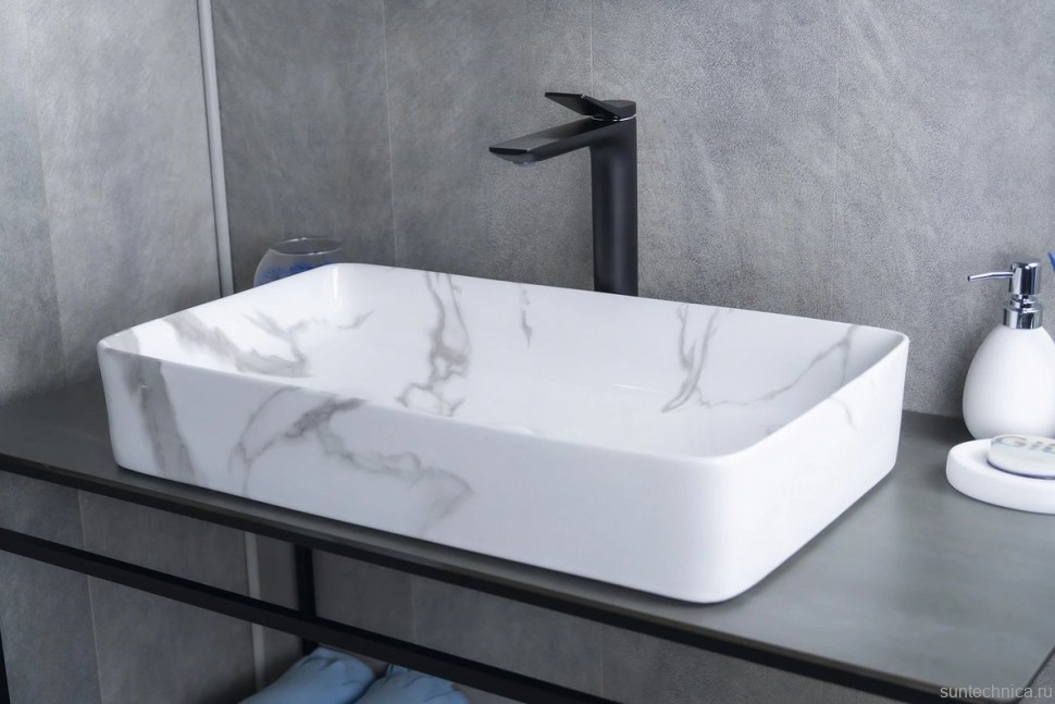 Накладная раковина GID Geometrico Mnc396C 60 под глянцевый камень, прямоугольная, фаянс