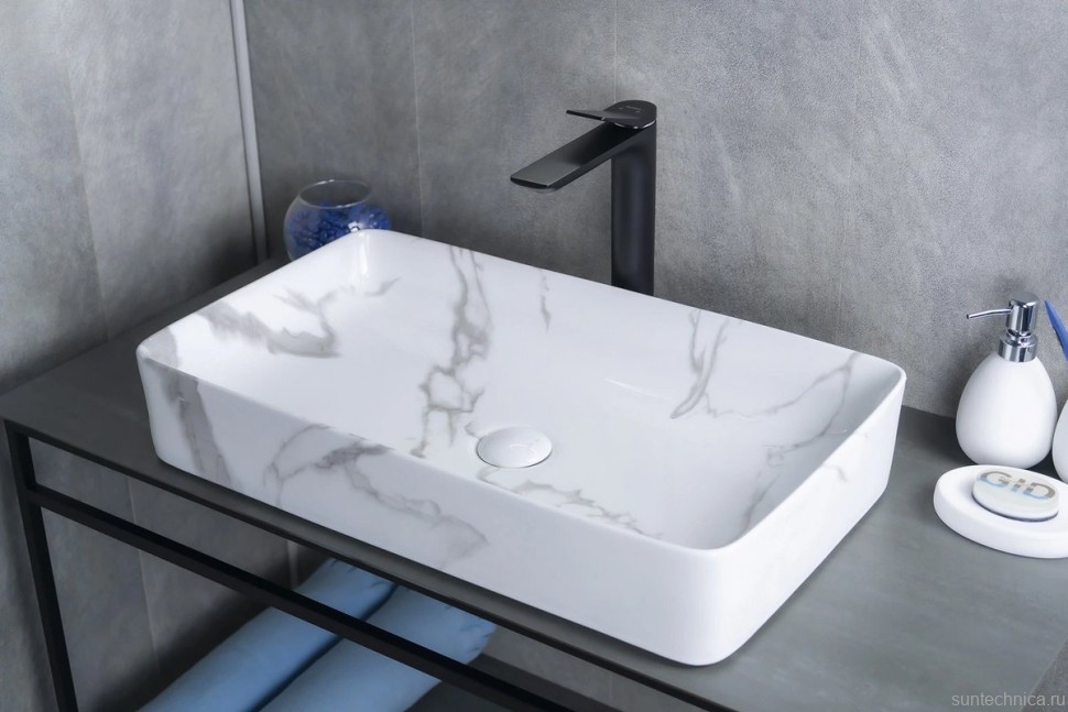 Накладная раковина GID Geometrico Mnc396C 60 под глянцевый камень, прямоугольная, фаянс