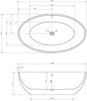 Акриловая ванна Abber AB9249 175x100 см, отдельностоящая, белая, овальная, с каркасом, со сливом-переливом