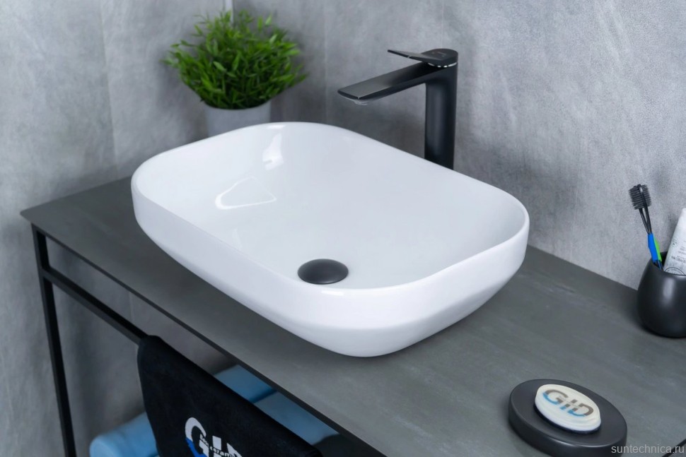 Накладная раковина GID Lago D1468 50 глянцевая белая, прямоугольная, фаянс