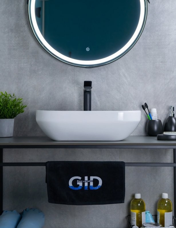 Накладная раковина GID Lago D1468 50 глянцевая белая, прямоугольная, фаянс