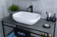 Накладная раковина GID Lago D1468 50 глянцевая белая, прямоугольная, фаянс
