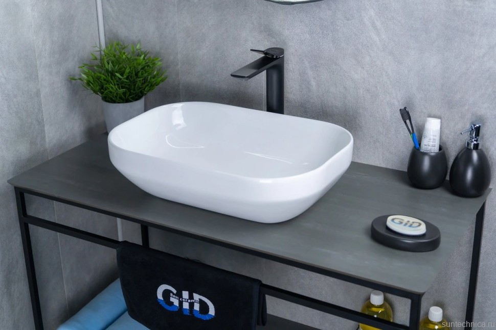 Накладная раковина GID Lago D1468 50 глянцевая белая, прямоугольная, фаянс