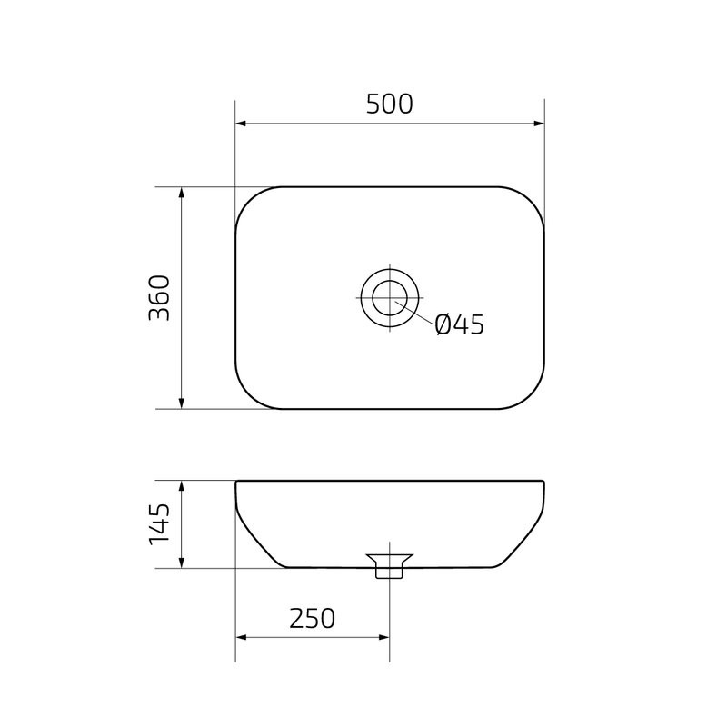 Накладная раковина GID Lago D1468 50 глянцевая белая, прямоугольная, фаянс