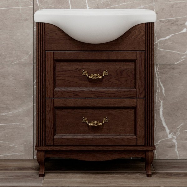 Тумба с раковиной ValenHouse Эллина 65 кальяри, 2 ящика, ручки бронза