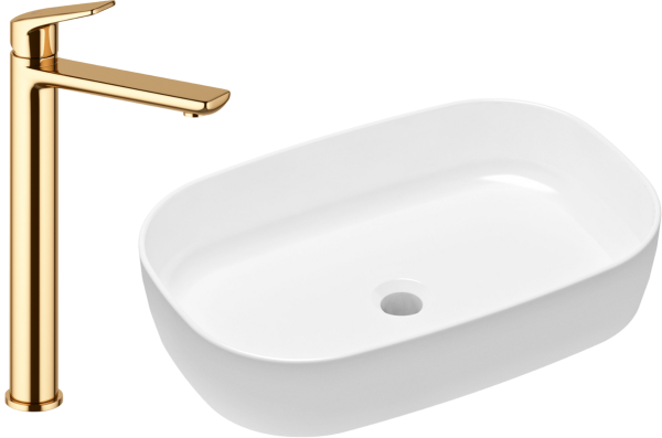 Комплект Накладная раковина Lavinia Boho Bathroom Sink Slim 33311003 + Смеситель Wellsee ICON! for life 182308000 золото
