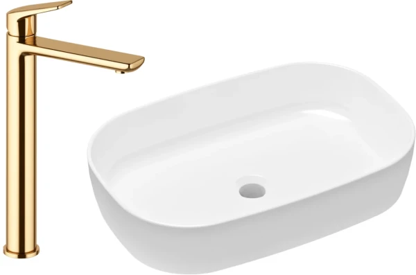 Комплект Накладная раковина Lavinia Boho Bathroom Sink Slim 33311003 + Смеситель Wellsee ICON! for life 182308000 золото