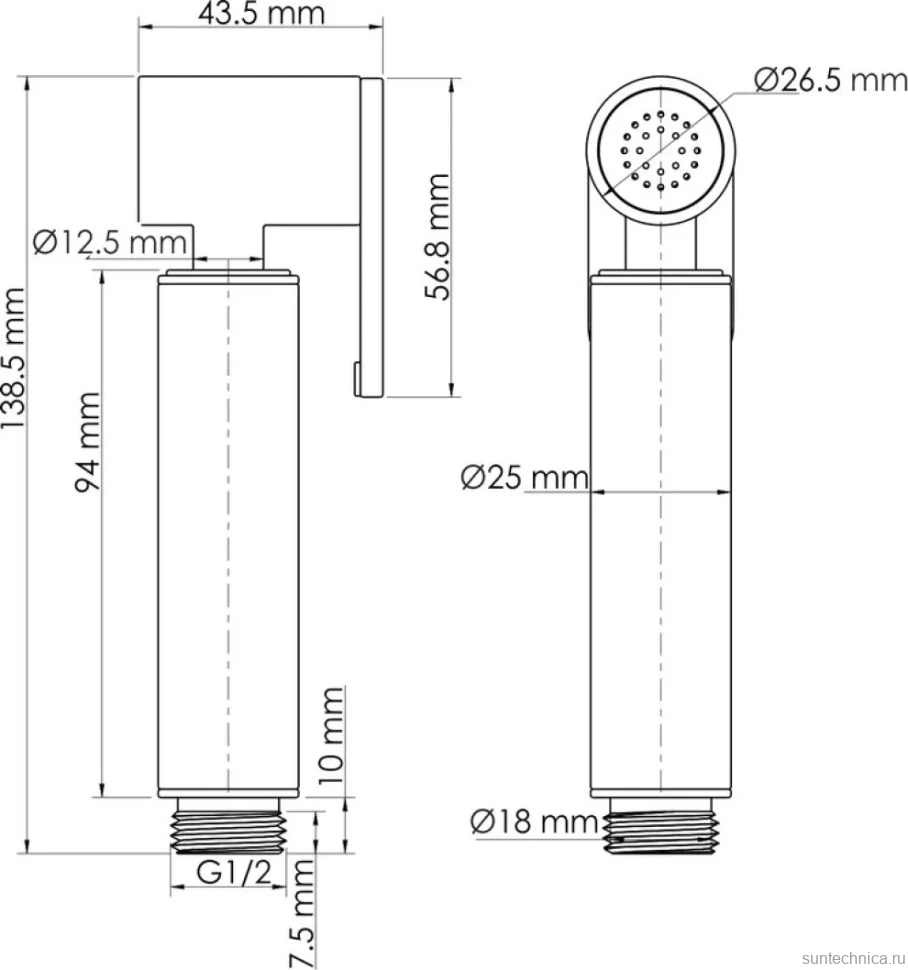 Гигиенический душ Wasserkraft Saale A9551.328.243.232 со смесителем, С ВНУТРЕННЕЙ ЧАСТЬЮ, белый