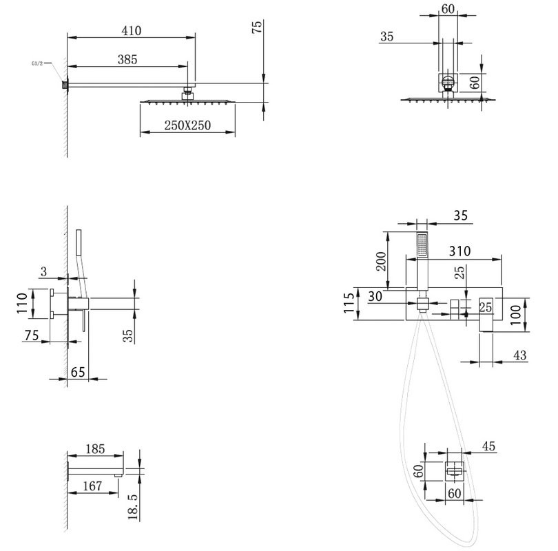 Душевой комплект Abber Daheim AF8217NG С ВНУТРЕННЕЙ ЧАСТЬЮ, никель