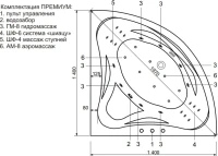 Ванна из искусственного камня Эстет Аврора Премиум ФР-00010031 140x140 см, угловая, правая, пристенная, с гидромассажем, белая, четверть круга, с каркасом, с сиденьем
