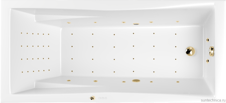 Акриловая ванна WHITECROSS Palace Nano 170x75 см, встраиваемая, с гидромассажем, белый глянец, с каркасом, со сливом-переливом, фурнитура золото