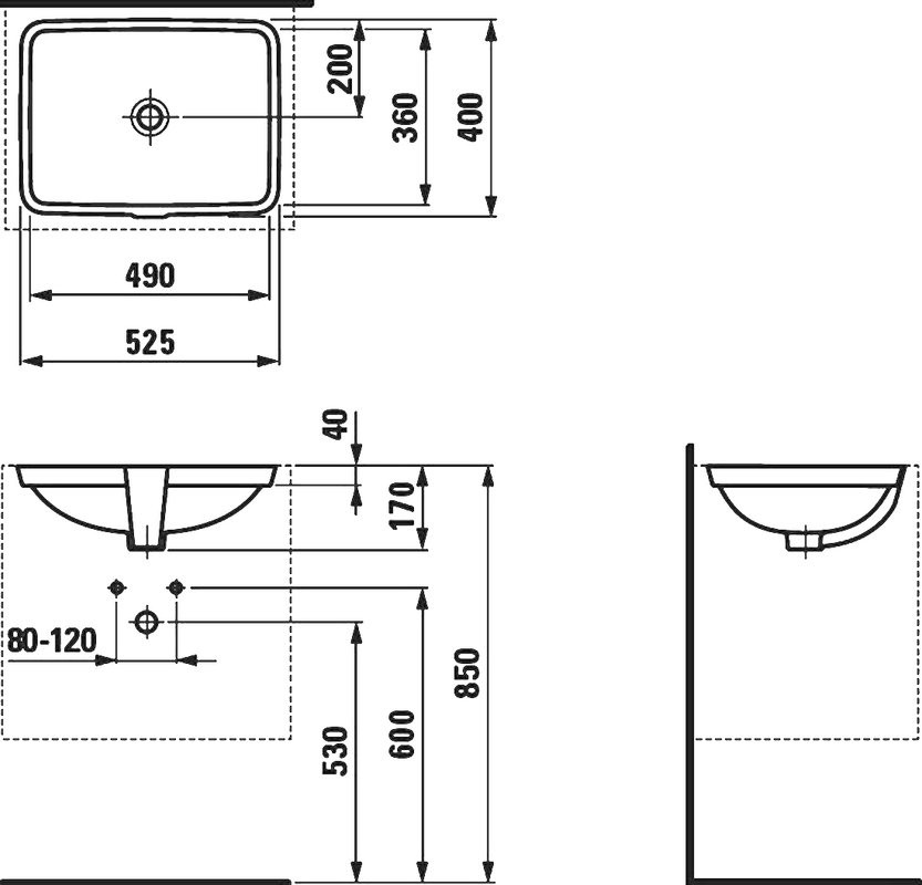 Раковина встраиваемая снизу Laufen Pro 8.1196.1.000.109.1 53 белая, прямоугольная