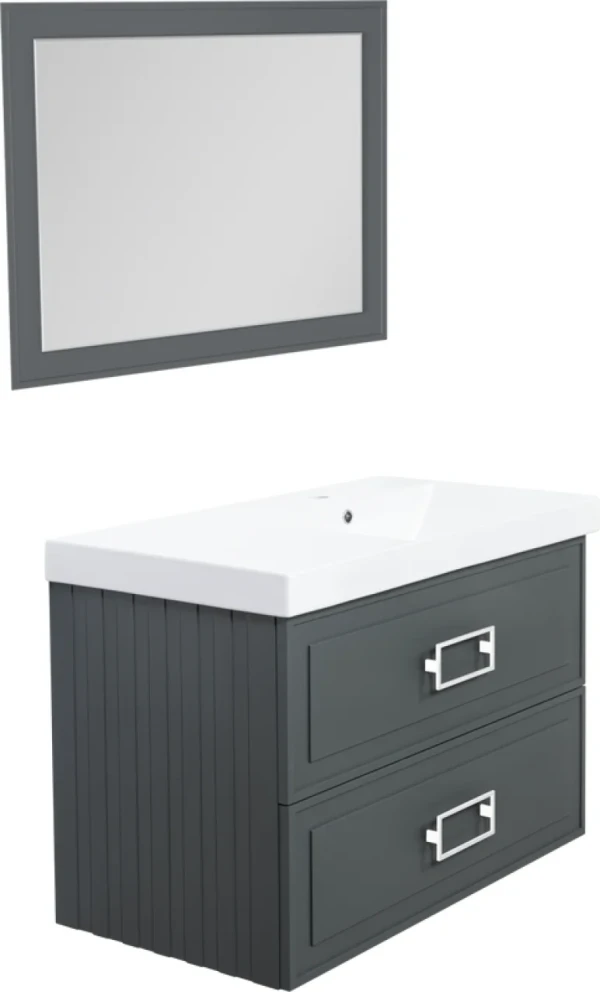 Мебель для ванной комнаты La Fenice Cubo Twin 90 R серая, ручки белые