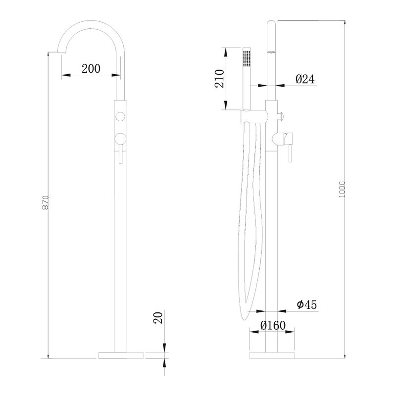 Напольный смеситель для ванны с душем Abber Wasser Kreis AF8115 С ВНУТРЕННЕЙ ЧАСТЬЮ, хром