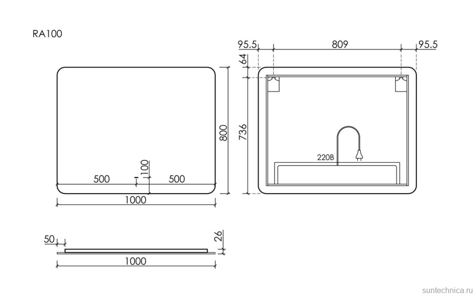 Зеркало для ванной комнаты Sancos Ray 1000х800 c подсветкой, RA1000
