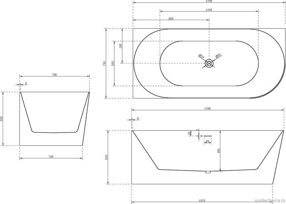 Акриловая ванна Abber AB9258-1.7 L 170x80 см, угловая, левая, пристенная, белая, асимметричная, с каркасом, со сливом-переливом
