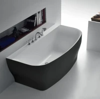 Акриловая ванна BelBagno BB74-NERO-W0 165x80 см, пристенная, черно-белая, на ножках, с донным клапаном