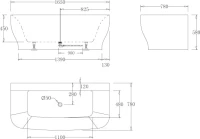 Акриловая ванна BelBagno BB74-NERO-W0 165x80 см, пристенная, черно-белая, на ножках, с донным клапаном