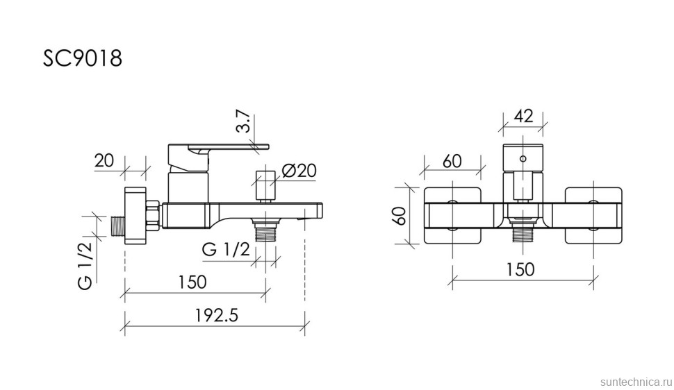 Смеситель для ванны и душа Sancos Studio, хром, SC9018CH