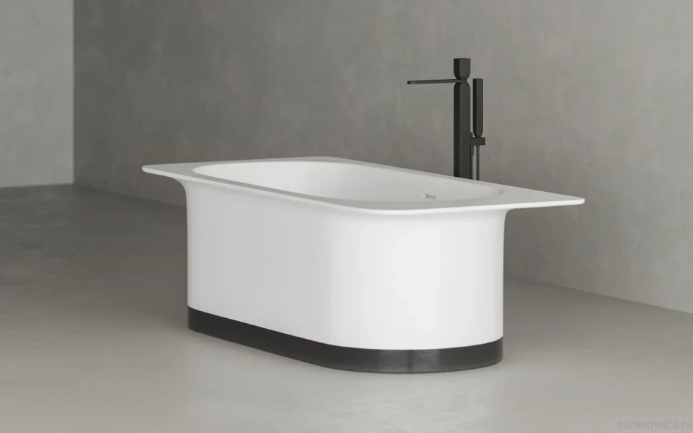 Ванна из искусственного камня Salini Ninfea S-Stone 180x80 см, отдельностоящая, матовая белая, со сливом-переливом, с донным клапаном