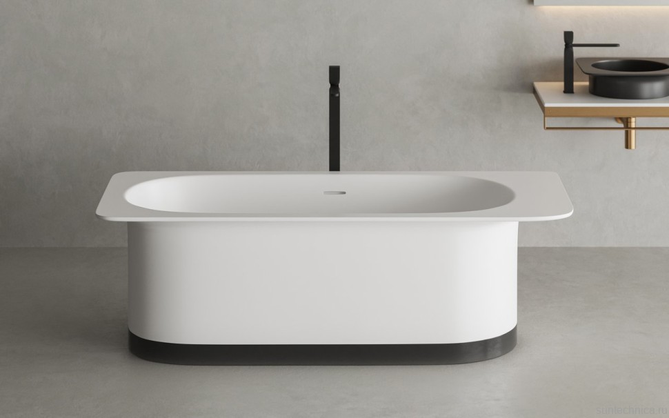 Ванна из искусственного камня Salini Ninfea S-Stone 180x80 см, отдельностоящая, матовая белая, со сливом-переливом, с донным клапаном