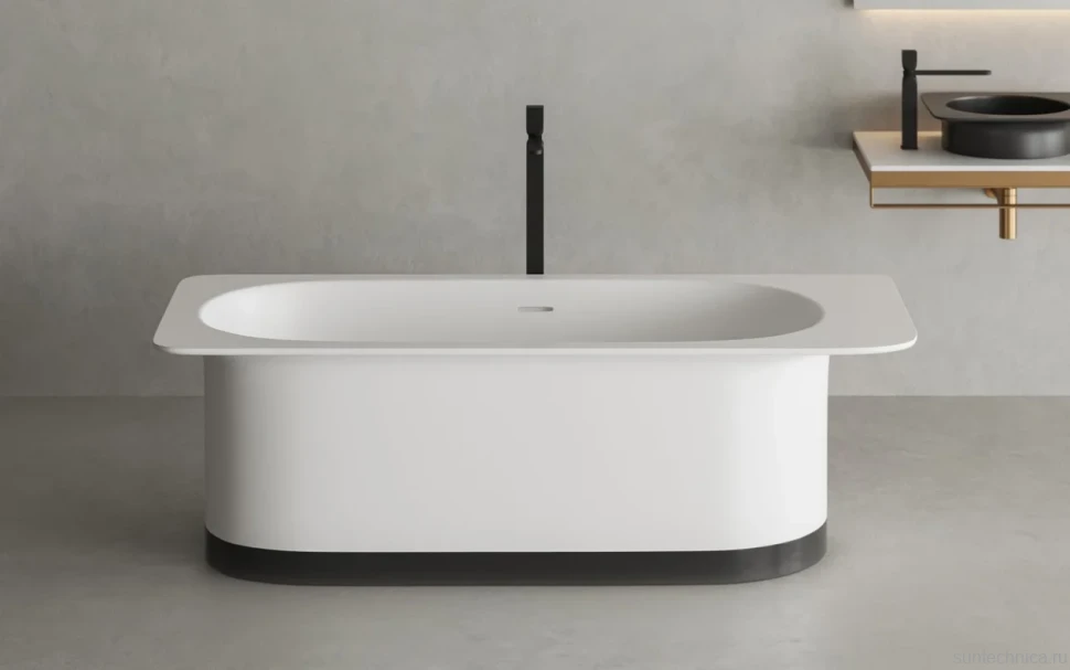 Ванна из искусственного камня Salini Ninfea S-Stone 180x80 см, отдельностоящая, матовая белая, со сливом-переливом, с донным клапаном