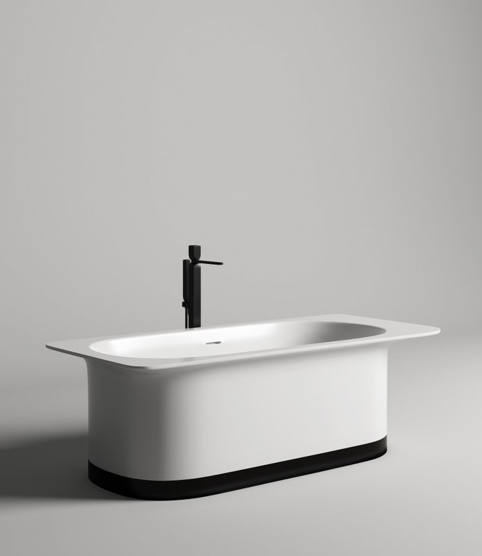 Ванна из искусственного камня Salini Ninfea S-Stone 180x80 см, отдельностоящая, матовая белая, со сливом-переливом, с донным клапаном