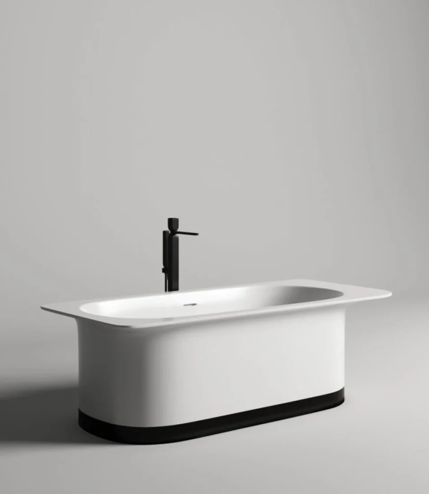 Ванна из искусственного камня Salini Ninfea S-Stone 180x80 см, отдельностоящая, матовая белая, со сливом-переливом, с донным клапаном