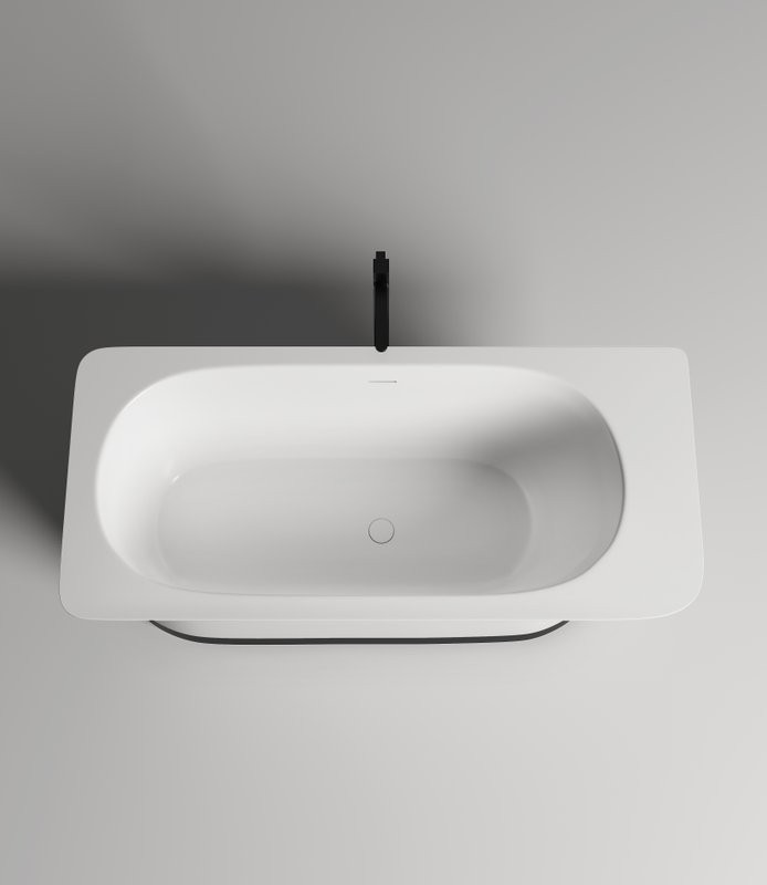 Ванна из искусственного камня Salini Ninfea S-Stone 180x80 см, отдельностоящая, матовая белая, со сливом-переливом, с донным клапаном