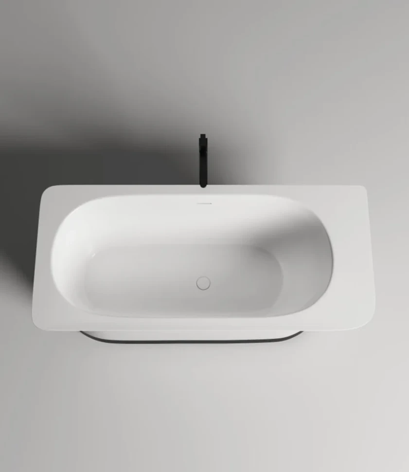 Ванна из искусственного камня Salini Ninfea S-Stone 180x80 см, отдельностоящая, матовая белая, со сливом-переливом, с донным клапаном