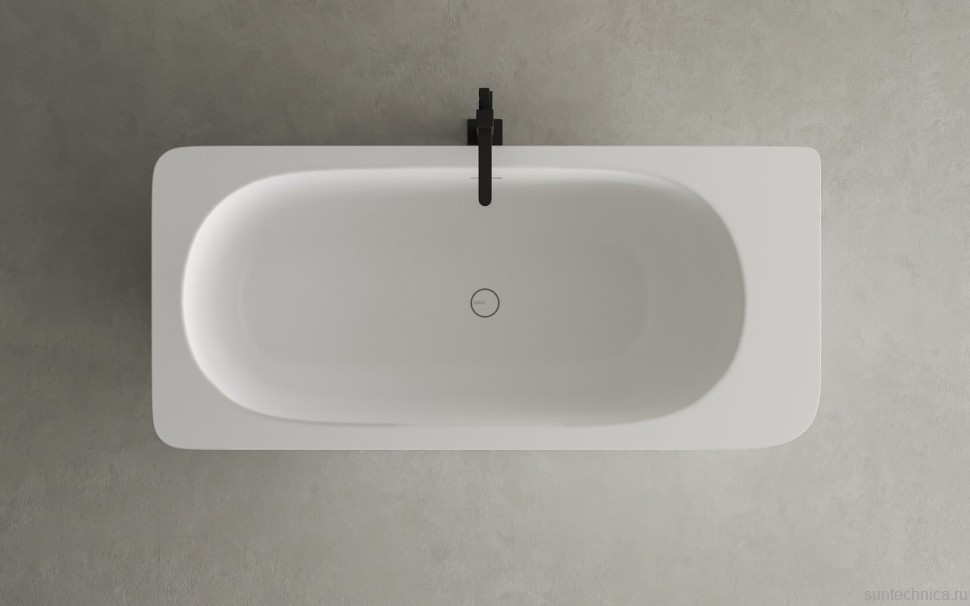 Ванна из искусственного камня Salini Ninfea S-Stone 180x80 см, отдельностоящая, матовая белая, со сливом-переливом, с донным клапаном