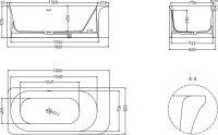 Ванна из искусственного камня Salini Ninfea S-Stone 180x80 см, отдельностоящая, матовая белая, со сливом-переливом, с донным клапаном