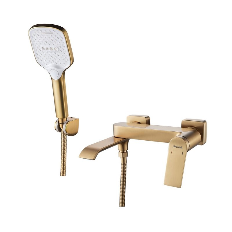 Смеситель для ванны с изливом и душевой лейкой Shevanik S4102G, золотой сатин
