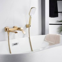 Смеситель для ванны с изливом и душевой лейкой Shevanik S4102G, золотой сатин