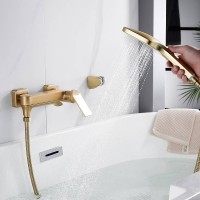 Смеситель для ванны с изливом и душевой лейкой Shevanik S4102G, золотой сатин